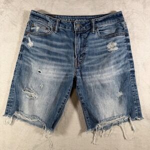 American Eagle AirFlex+ Distressed Shorts Women's Size 30 Medium Wash Raw Hem